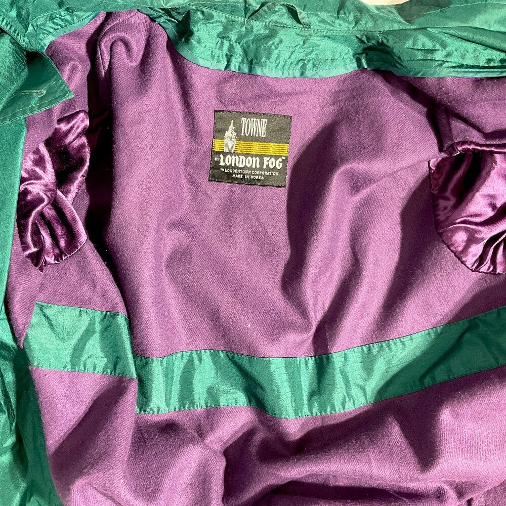 Vintage London Fog Sz 8 Trench in 80s Colors Teal & Purple Womens Coat Retro - Picture 6 of 16